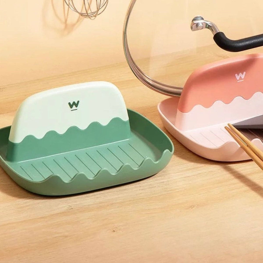 Wave Plastic Pot Lid Holder, Spatula Spoon Holder Stand, Pan Cover Shelf Tableware Storage Rack,  Chopsticks Oil Leakage Prevention Shelf Stand, Wave Lid Spoon Holder