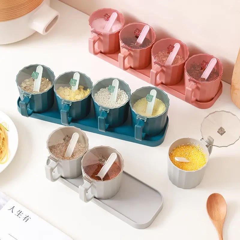 4 Pcs Candy Seasoning Box, Cruet Condiment Bottle Jars, Sugar Storage Seasoning Set, Household Kitchen Seasoning Box, Kitchen Combination Seasoning Box, Kitchen Spice Container Storage Box, Seasoning Spice Pots With Cover and Spoon