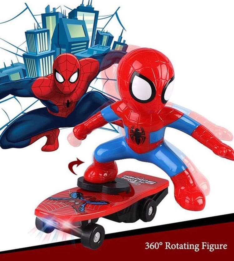 Spiderman 360˚ Degree Clockwise Rotation Skateboard, Cartoon Balance Bike Toy Remote Control With Sound Effects For Kids, Stunt Skateboard Scooter Electric Universal Rotating Toy