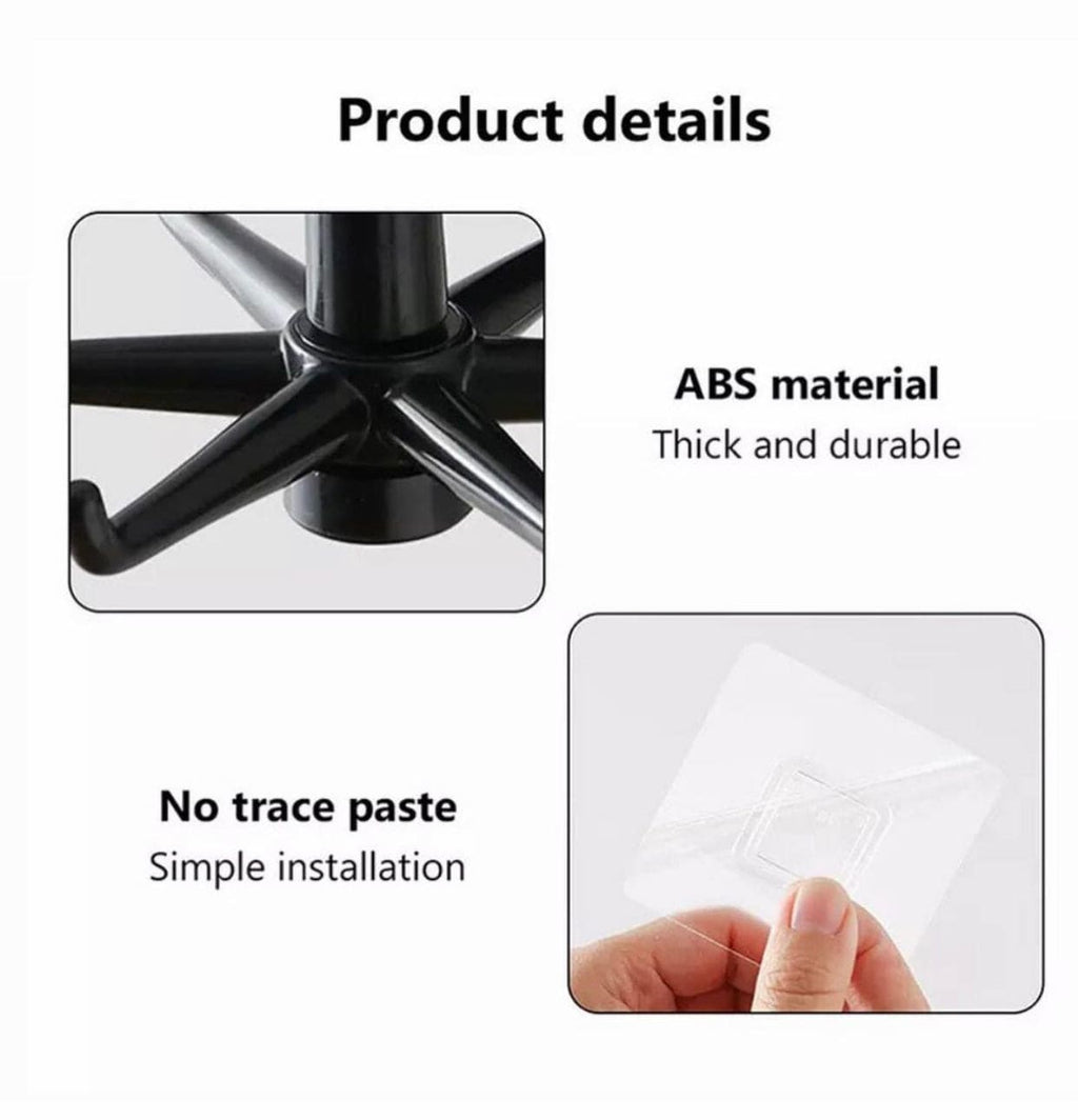 360˚ Degree Rotatable Six Claw Storage Hooks, Punch-free Multipurpose Hooks, Folding Self-Adhesive Vertical Flip Hook