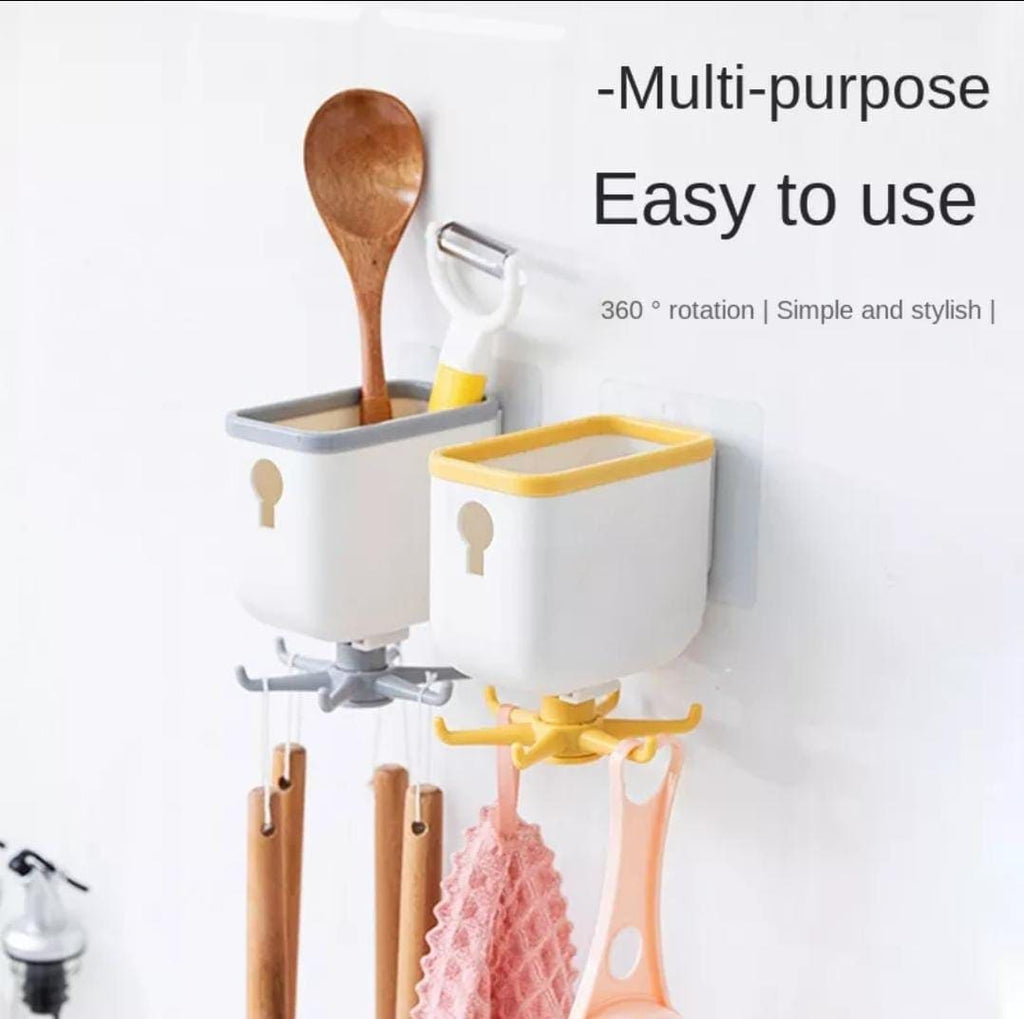 Creative New Storage Rotating Rack With Claw Hook, 360 Rotatable Hook Storage Hanger, Punch Free Multipurpose Hook, Home Storage Cabinet Rack, Wall Mounted Spoon Holder Rack