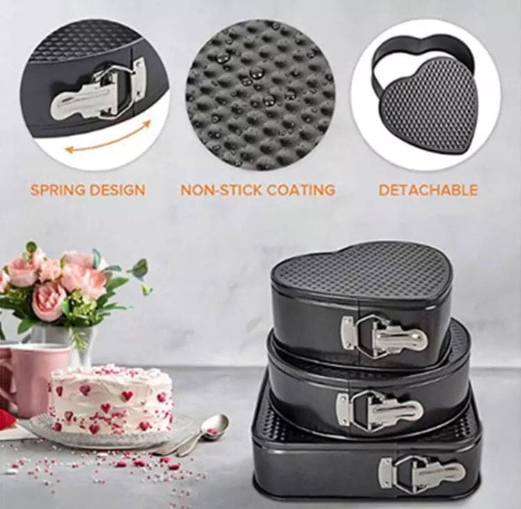 Set Of 3 Carbon Non Stick Pan, Round And Heart Cake Pan Set, Steel Nonstick Leakproof Cheesecake Pans, Mini Cake Molds