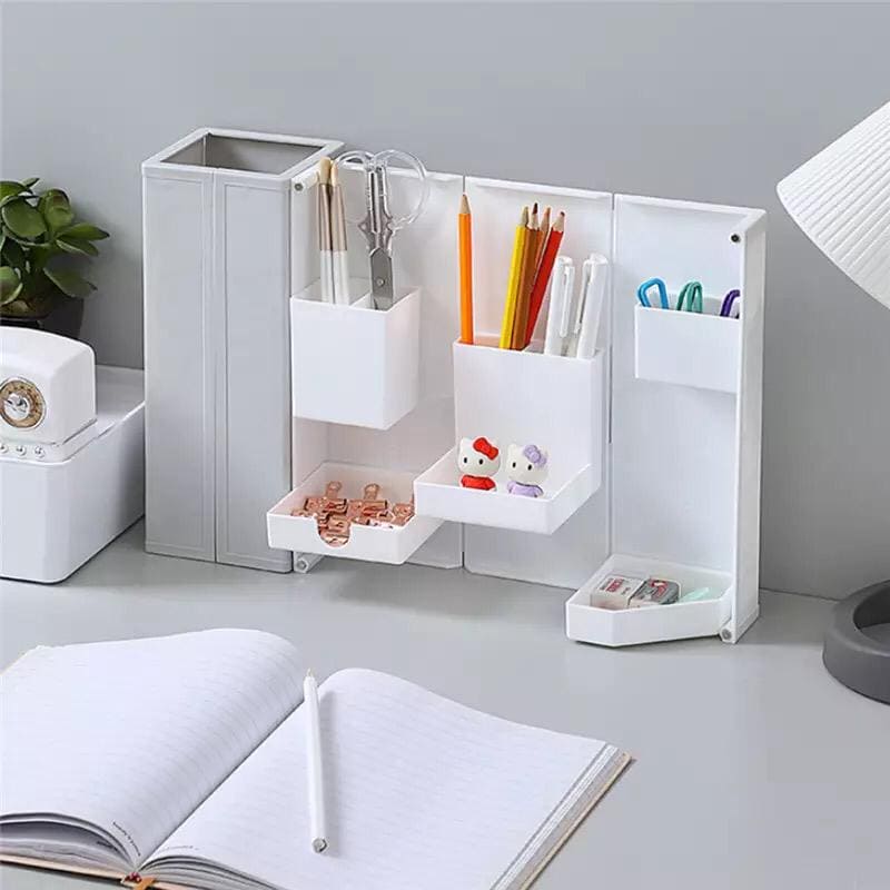 Multifunctional Collapsible Desktop pen holder, Magnetic Opening Closing Plastic Pen Case.