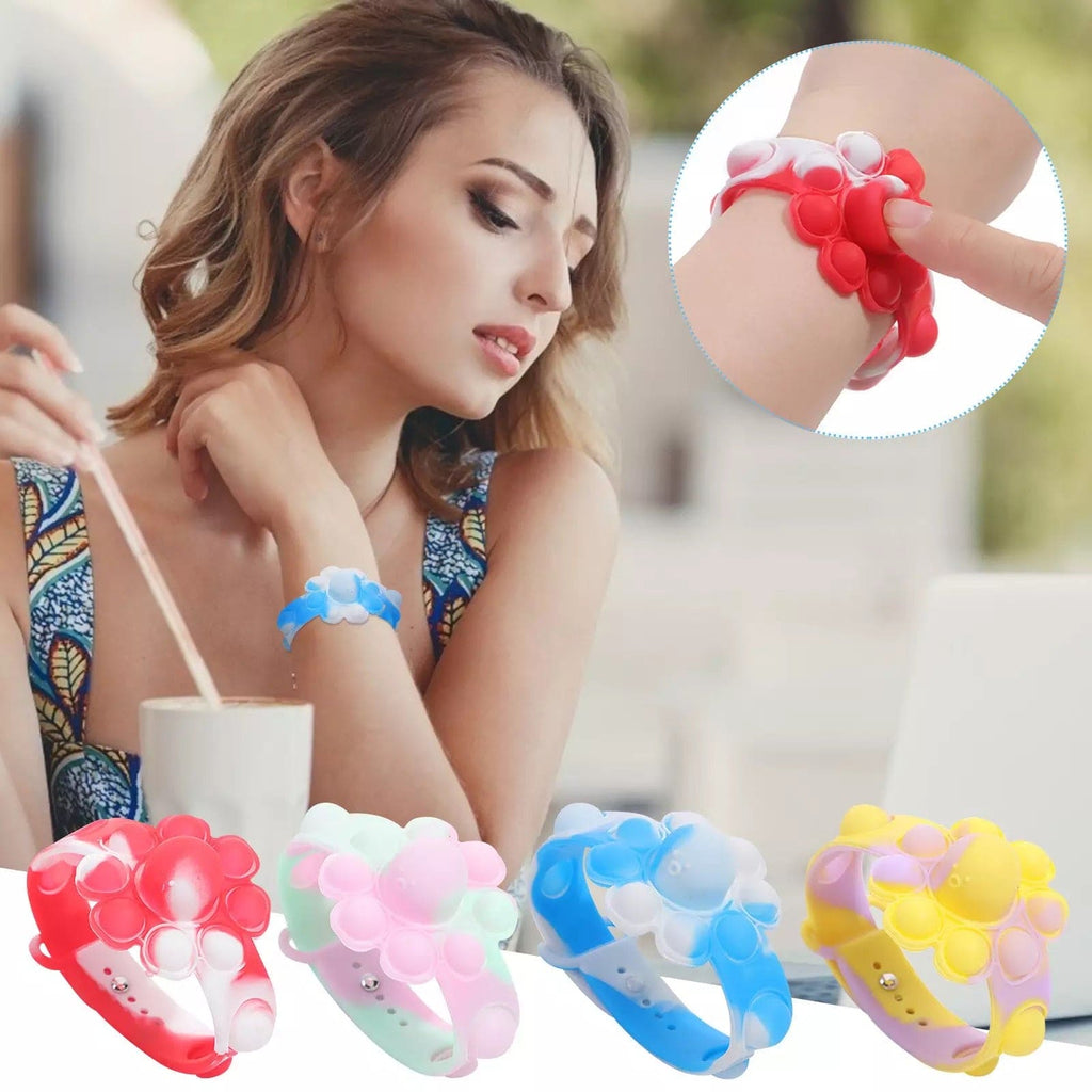 Flower Shaped Bubble Bracelet, Sensory Simple Dimple Fidget Toys, Anti Stress Sensory Stress Relief Wristband, Filip Silicone Press Finger Game Bubble Bracelet