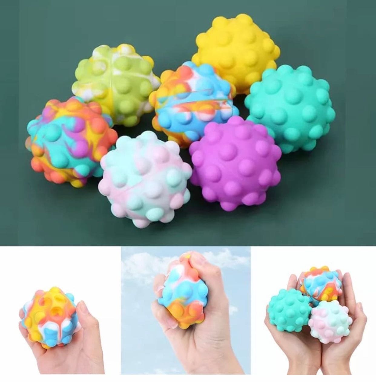 Pop It Anti-Stress Squishy Soft Balls For Kids, 3D Anti-Pressure Squeeze Pop Ball, Silicone Sensory Toys Stress Balls