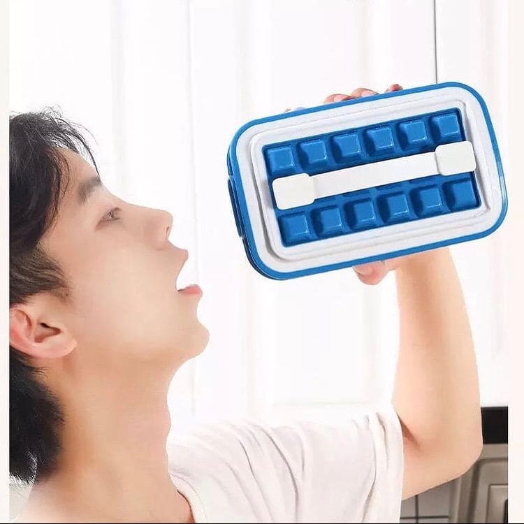 2 In 1 Folding Ice Tray, Blue Folding Ice Box, Silicone Ice Lattice Mold Water Bottle