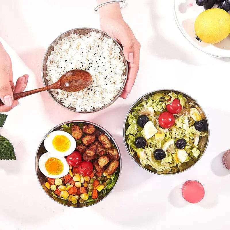 Candy Color Stainless Steel Bowl, Double Layer Creative Noodle Bowl Soup Bowl, Children Dinnerware Heat Insulation Rice Bowl, Stainless Steel Food Salad Container, Kitchen Utensils, Anti-scalding Kids Rice, Soup, Noodles, Salad Bowl