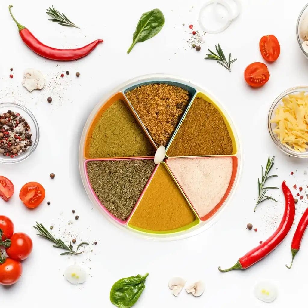 Sweety Portion Box, Six Cell Spice Organizer, Transparent Plastic Storage Box, Multi Compartment Adjustable Container, Multipurpose Storage Box