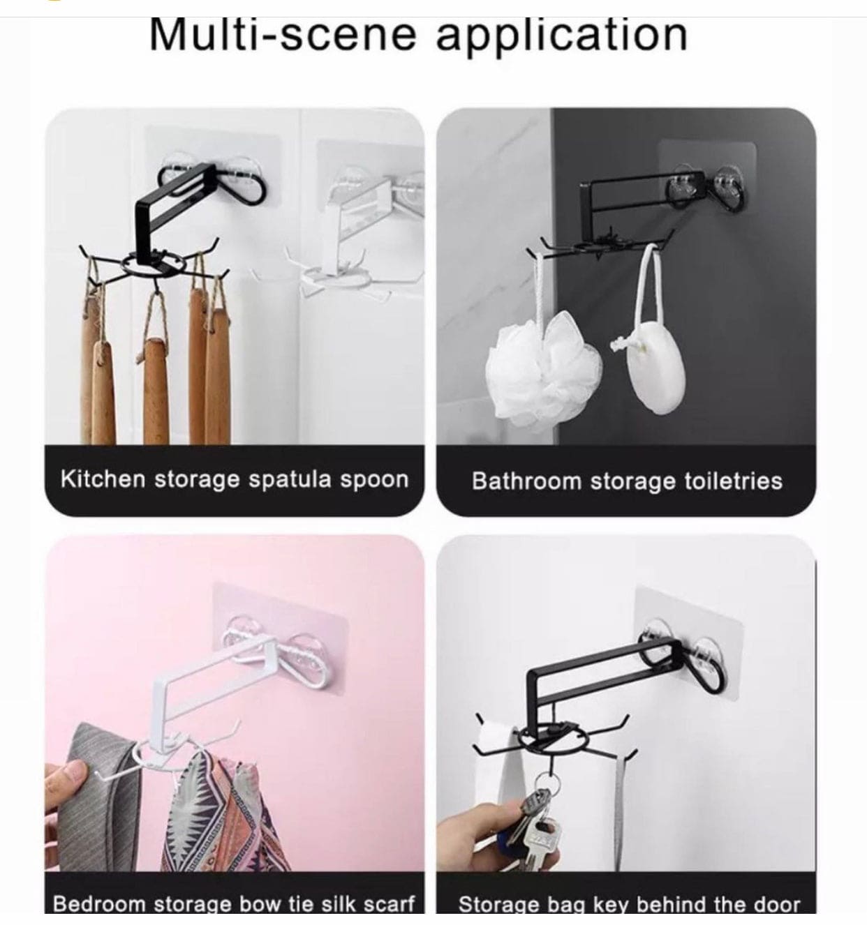 360˚ Degree Rotatable Six Claw Storage Hooks, Punch-free Multipurpose Hooks, Folding Self-Adhesive Vertical Flip Hook