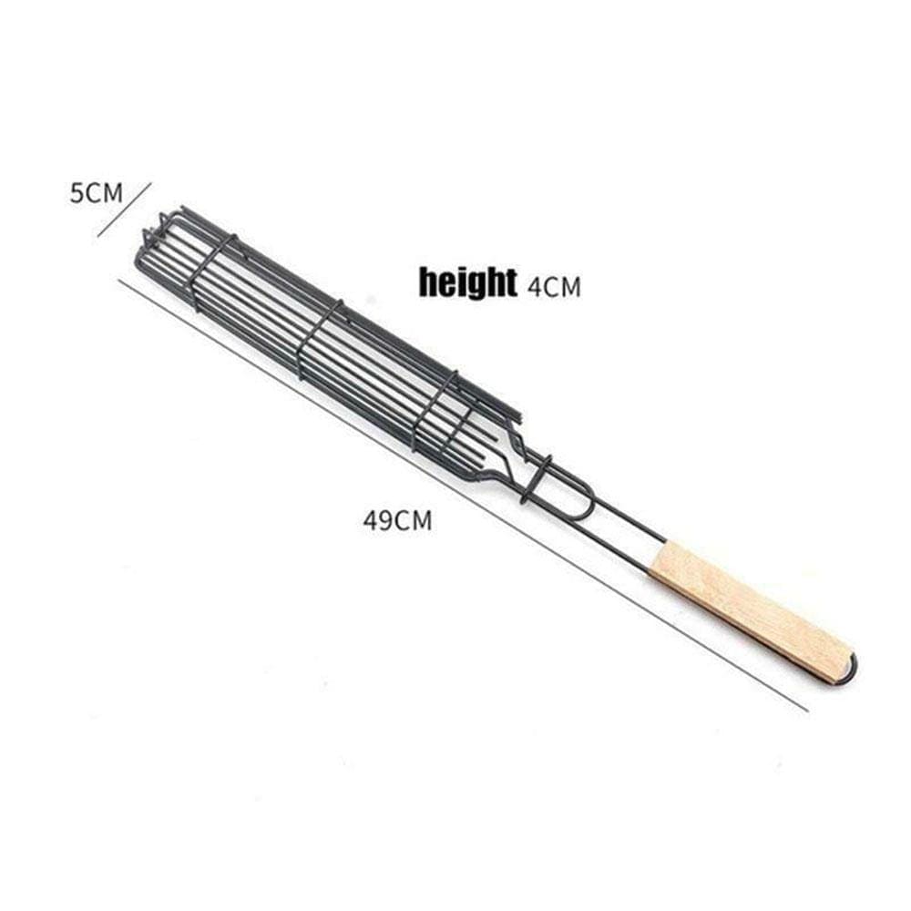Portable BBQ Grilling Basket, Stainless Steel Nonstick Barbecue Grill Basket, Wooden Handle Barbecue Grill Basket, Barbecue Grill Mesh Rack, Coating Clamp Holder, Barbecue Picnic Camping Tools, Reusable Anti Corrosion Wooden Handle Barbecue Tool