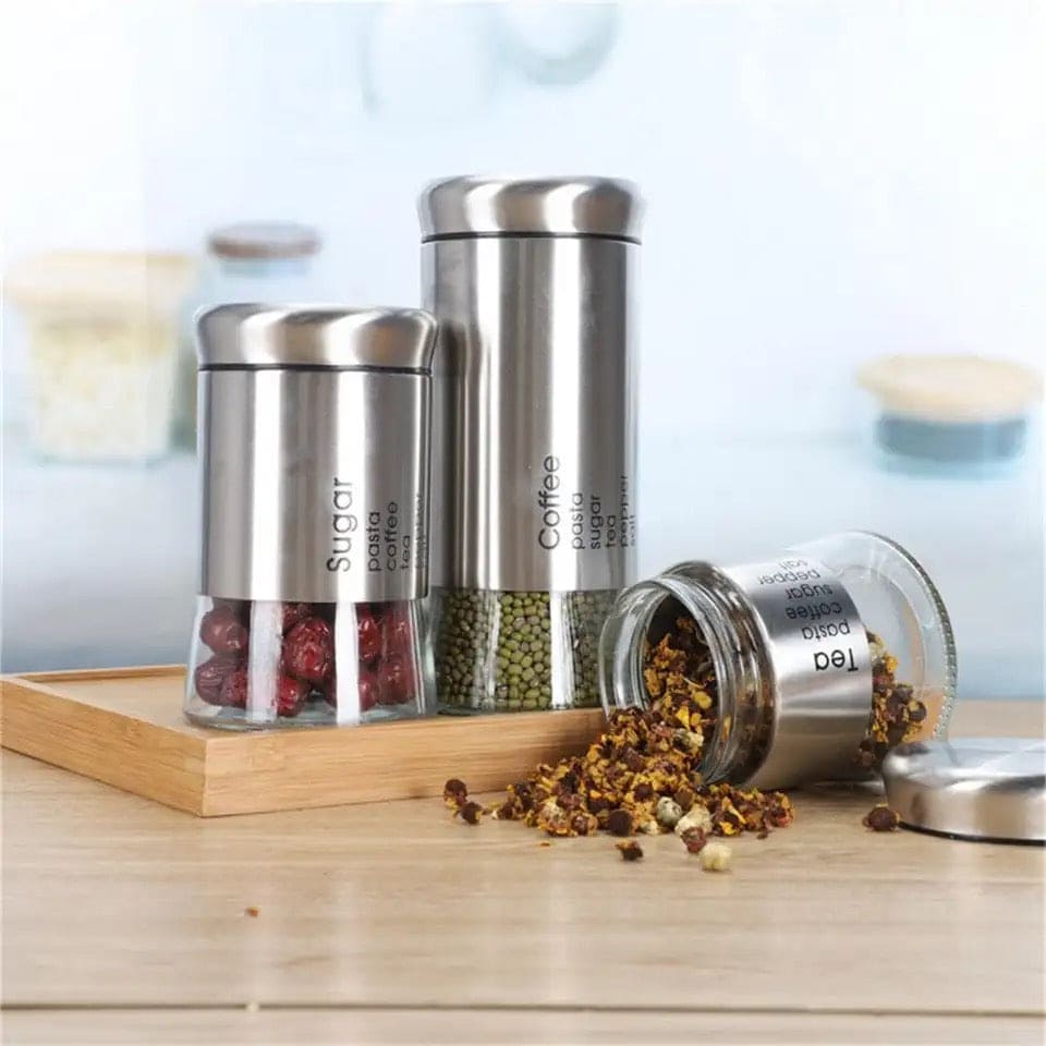TCS Food Storage Jar, Coffee Beans Tea Snacks Sealed Container,  Multifunctional Leak Proof Transparent Wide Caliber Canister, Seasoning Bottle Spice Jars, Multifunction, Kitchen Cereal Dispenser Storage Containers, Stainless Steel Hermetic Pots