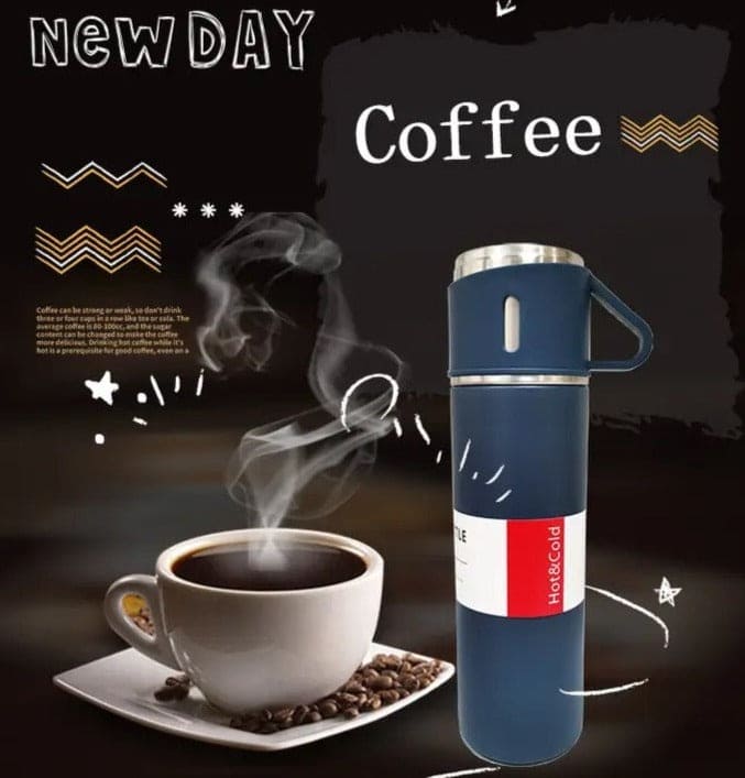 Vacuum Flask Mug Set, Stainless Steel Vacuum Flask Tumbler For Coffee Hot Water, Business Thermoses Mug, Double Layer Vacuum Insulated Flask Tumbler, Thermal Water Bottle, Leaf Proof Travel Mug, Trip Water Bottle For Car, 500Ml Bullet Thermos Bottle