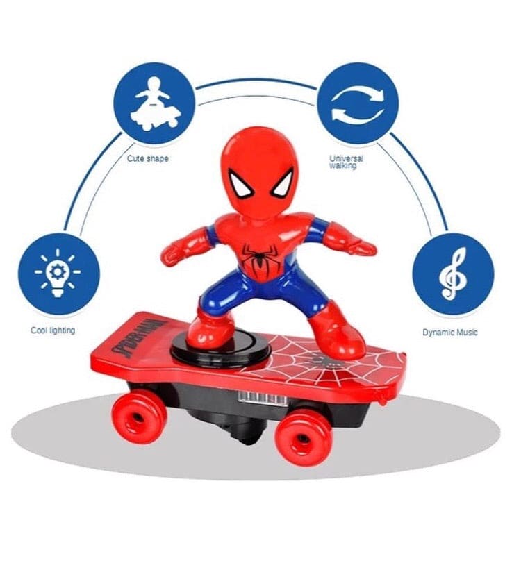 Spiderman 360˚ Degree Clockwise Rotation Skateboard, Cartoon Balance Bike Toy Remote Control With Sound Effects For Kids, Stunt Skateboard Scooter Electric Universal Rotating Toy