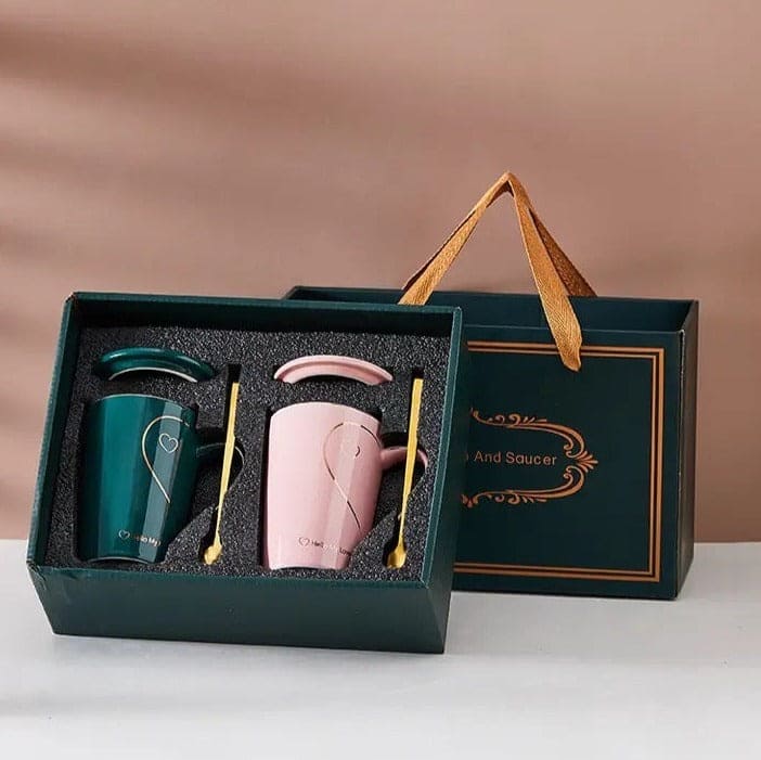 Heart Pattern Ceramic Mug Set, Love Sign Ceramic Couple Mug Set, Love Heart Mug, Couple Cup Ceramic Mugs, Creative Mug With Lid And Spoon, Luxury Marble Ceramic Coffee Cups