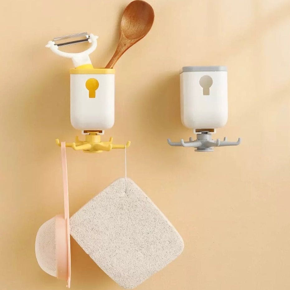 Creative New Storage Rotating Rack With Claw Hook, 360 Rotatable Hook Storage Hanger, Punch Free Multipurpose Hook, Home Storage Cabinet Rack, Wall Mounted Spoon Holder Rack