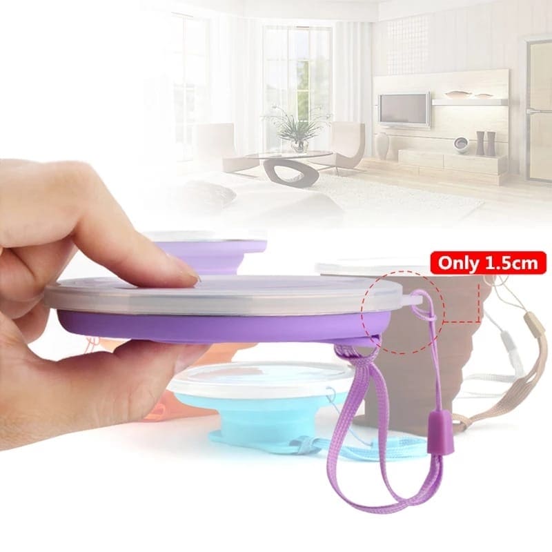 Travel Retractable Silicone Fold Cup With Lid, Silicone Collapsible Travel Cup, Outdoor Portable Folding Camping Cups With Lids, Expandable Drinking Cups, BPA Free Lid Retractable Travel Mini Coffee Cups