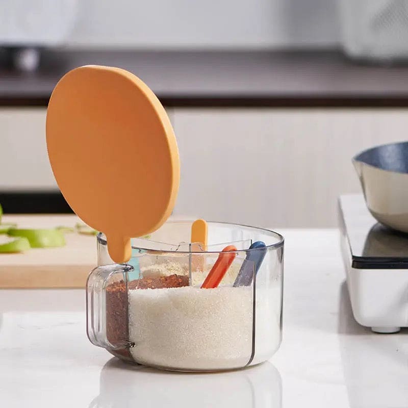 4 Grid Seasoning Organizer, Transparent Condiment Storage Box With Lids.