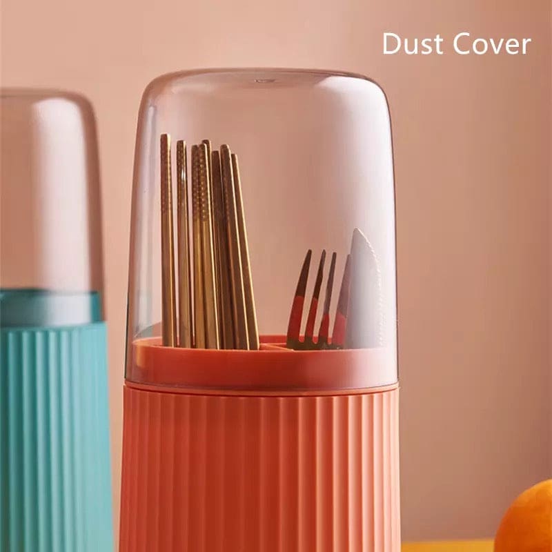 3 Grid Tableware Drying Holder With Lid, Kitchen Cutlery Storage Rack, Chopsticks Spoon Rack, Standing Plastic Storage Container