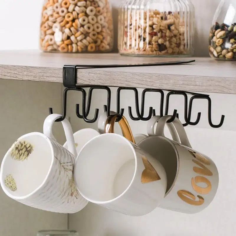 Clever Metal Hook Rack, Multi Hooks Mug Hook Rack Space Saving Quality Cabinet Hook Multifunctional Storage Holder Hanging Cup Holder Kitchen Organizer, Multifunctional Stuck Board Organizer, Under Cabinet Closet Hook Rack