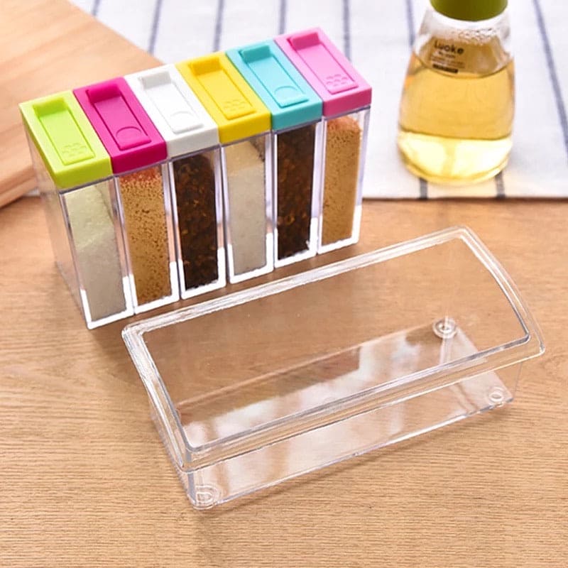 Set Of 6 Spice Box, Colorful Spice Container, Plastic Seasoning Box