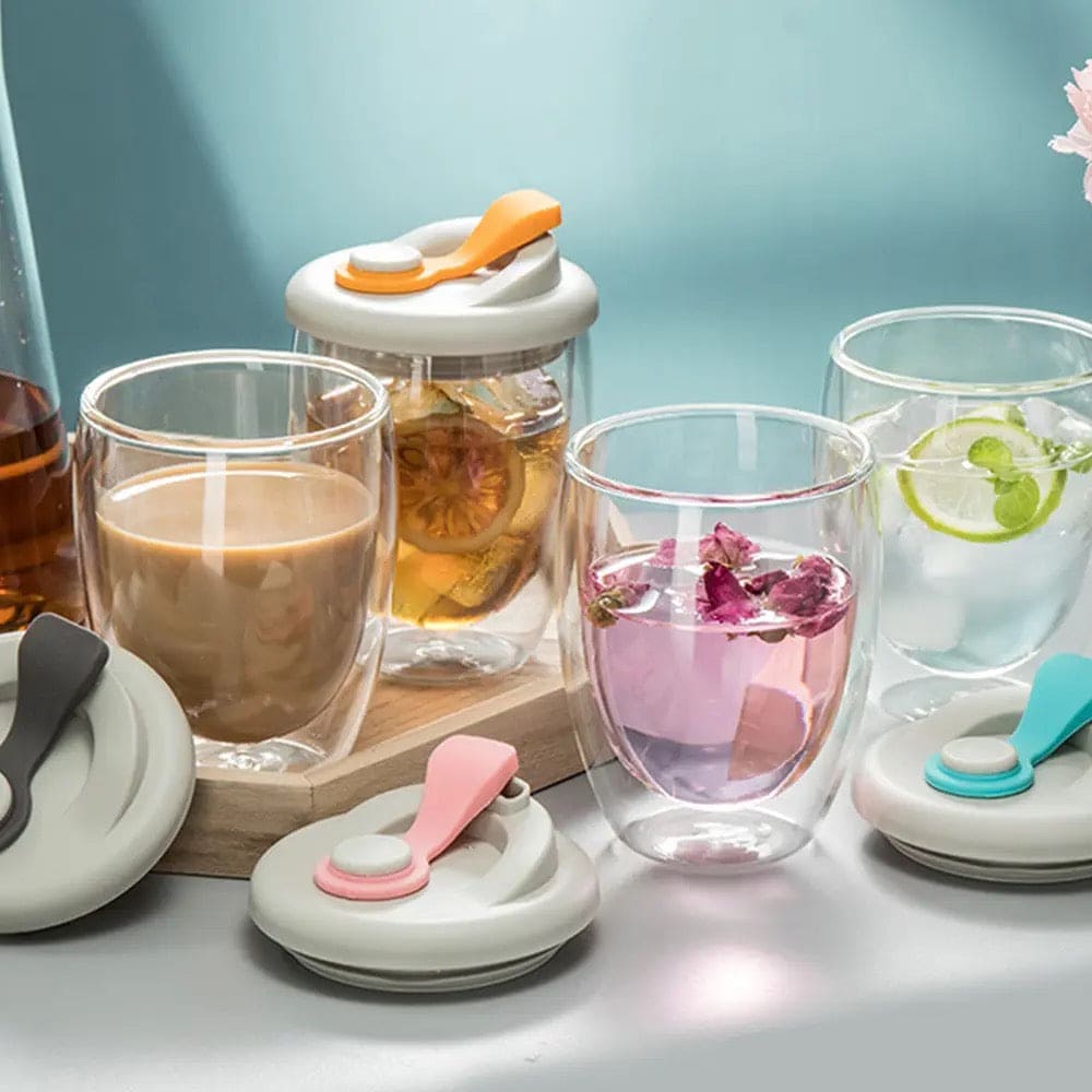 Double Wall Glass, Transparent Insulated Coffee Cup.