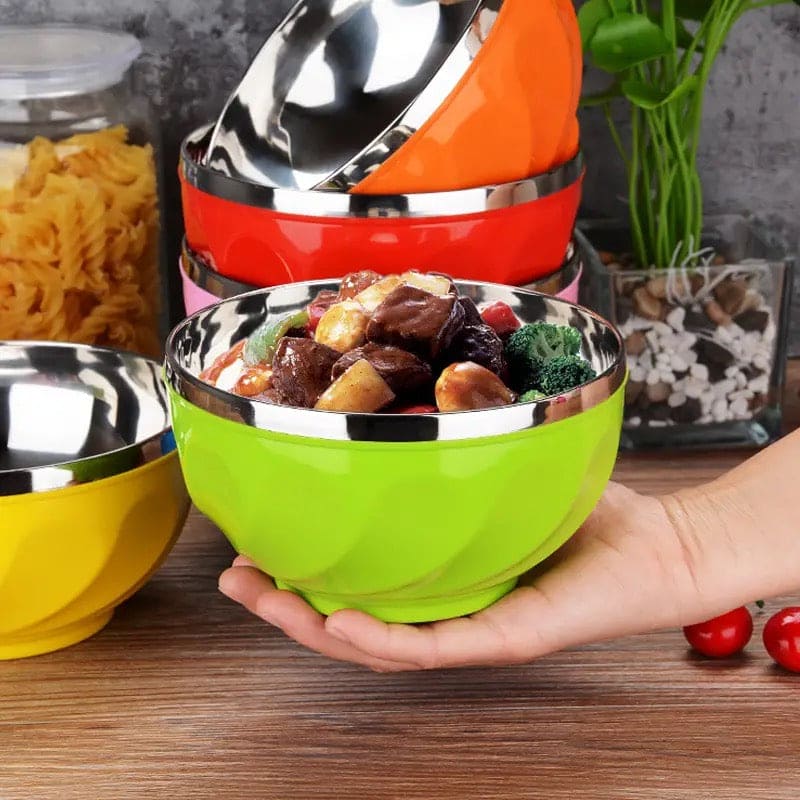 Candy Color Stainless Steel Bowl, Double Layer Creative Noodle Bowl Soup Bowl, Children Dinnerware Heat Insulation Rice Bowl, Stainless Steel Food Salad Container, Kitchen Utensils, Anti-scalding Kids Rice, Soup, Noodles, Salad Bowl