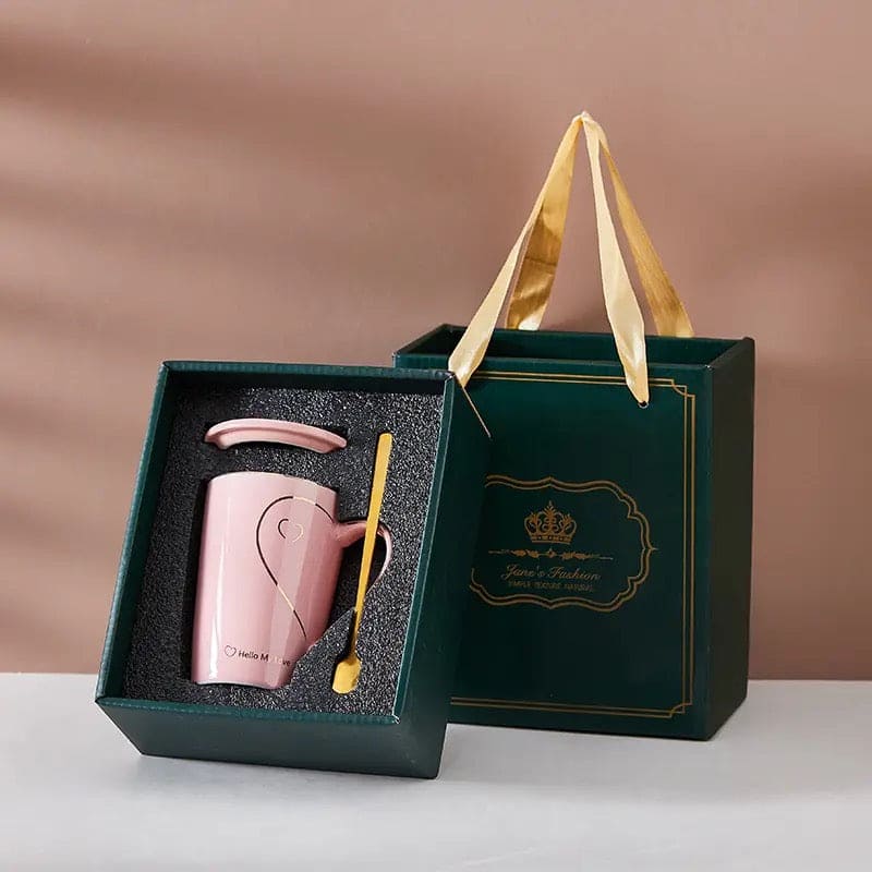 Heart Pattern Ceramic Mug Set, Love Sign Ceramic Couple Mug Set, Love Heart Mug, Couple Cup Ceramic Mugs, Creative Mug With Lid And Spoon, Luxury Marble Ceramic Coffee Cups