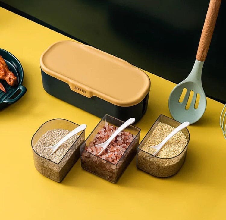 Nordic Style Seasoning Organizer, 3 Compartment Spice Box, Plastic Spice Container With Spoon