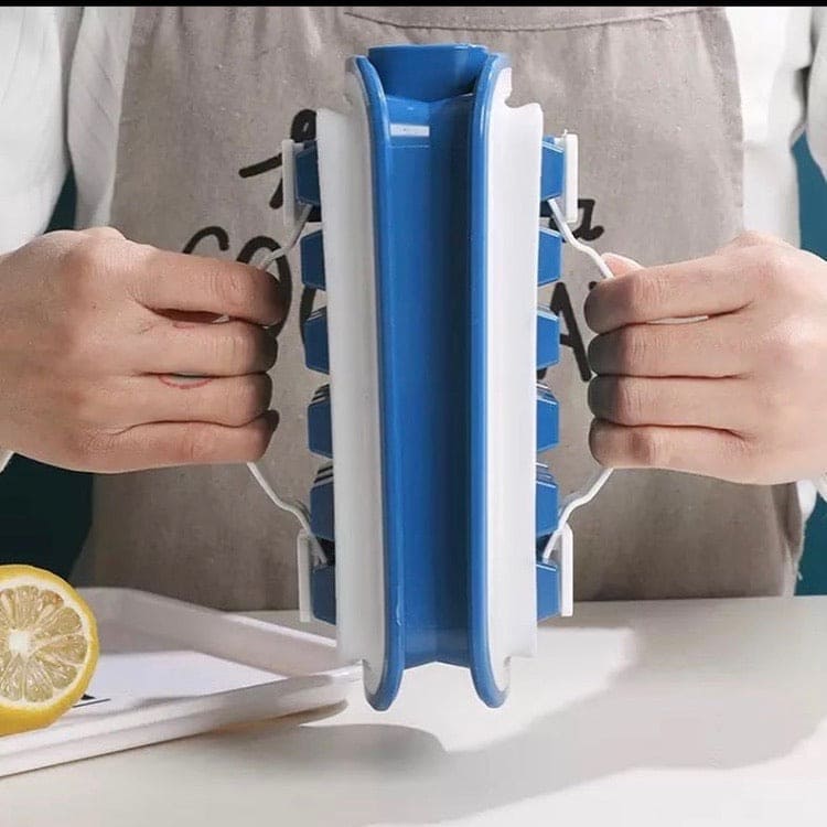 2 In 1 Folding Ice Tray, Blue Folding Ice Box, Silicone Ice Lattice Mold Water Bottle