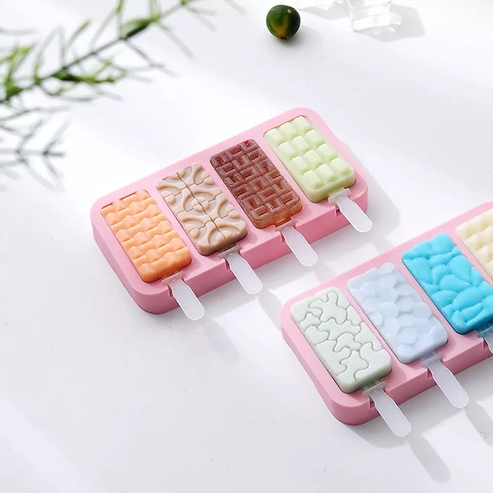 Set Of 4 Creative Ice Cream Molds, Silicone Ice Cream Mold, Ice Cube Tray Popsicle Molds, Frozen Ice Cube Molds, Homemade Freezer Ice Lolly Mold