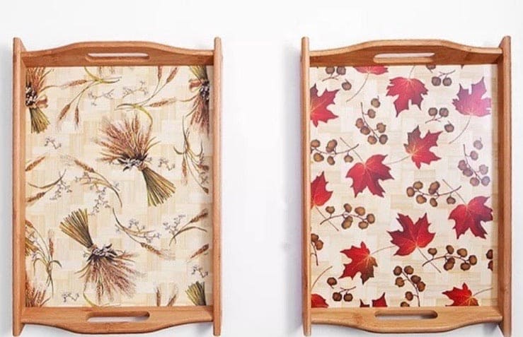 Set of 3 Bamboo Trays, Japan Style Tea Trays, Printed Serving Tray With Handles