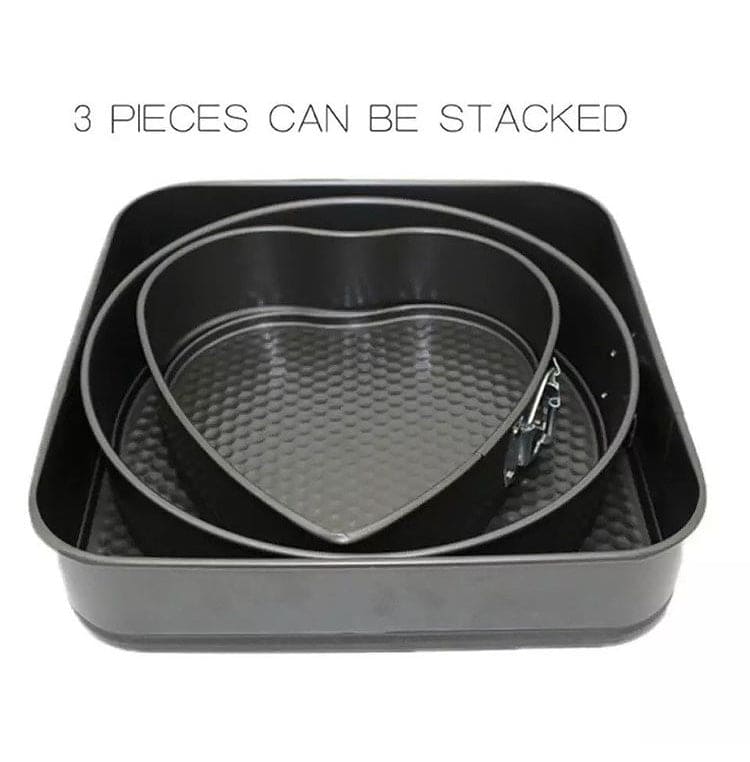 Set Of 3 Carbon Non Stick Pan, Round And Heart Cake Pan Set, Steel Nonstick Leakproof Cheesecake Pans, Mini Cake Molds