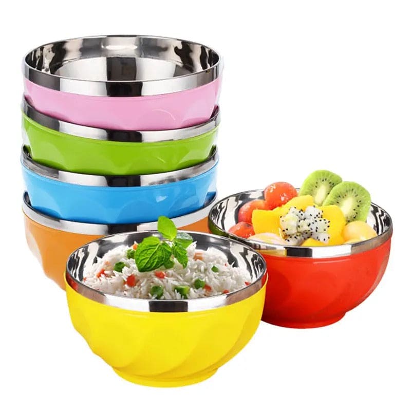 Candy Color Stainless Steel Bowl, Double Layer Creative Noodle Bowl Soup Bowl, Children Dinnerware Heat Insulation Rice Bowl, Stainless Steel Food Salad Container, Kitchen Utensils, Anti-scalding Kids Rice, Soup, Noodles, Salad Bowl