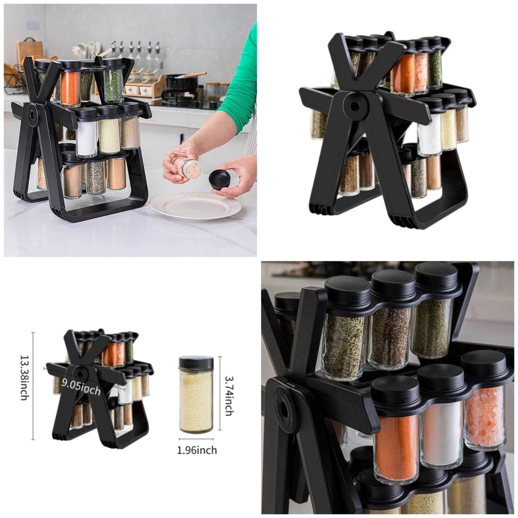 18 Pcs Spice Jar Set. Multifunctional Rotatory Seasoning Rack, Seasoning Bottle Holder, Ferris Wheel Spice Shelves, Rotating Glass Seasoning Rack, Revolving Countertop Spice Organizer, Kitchen 360 Rotating Spice Rack