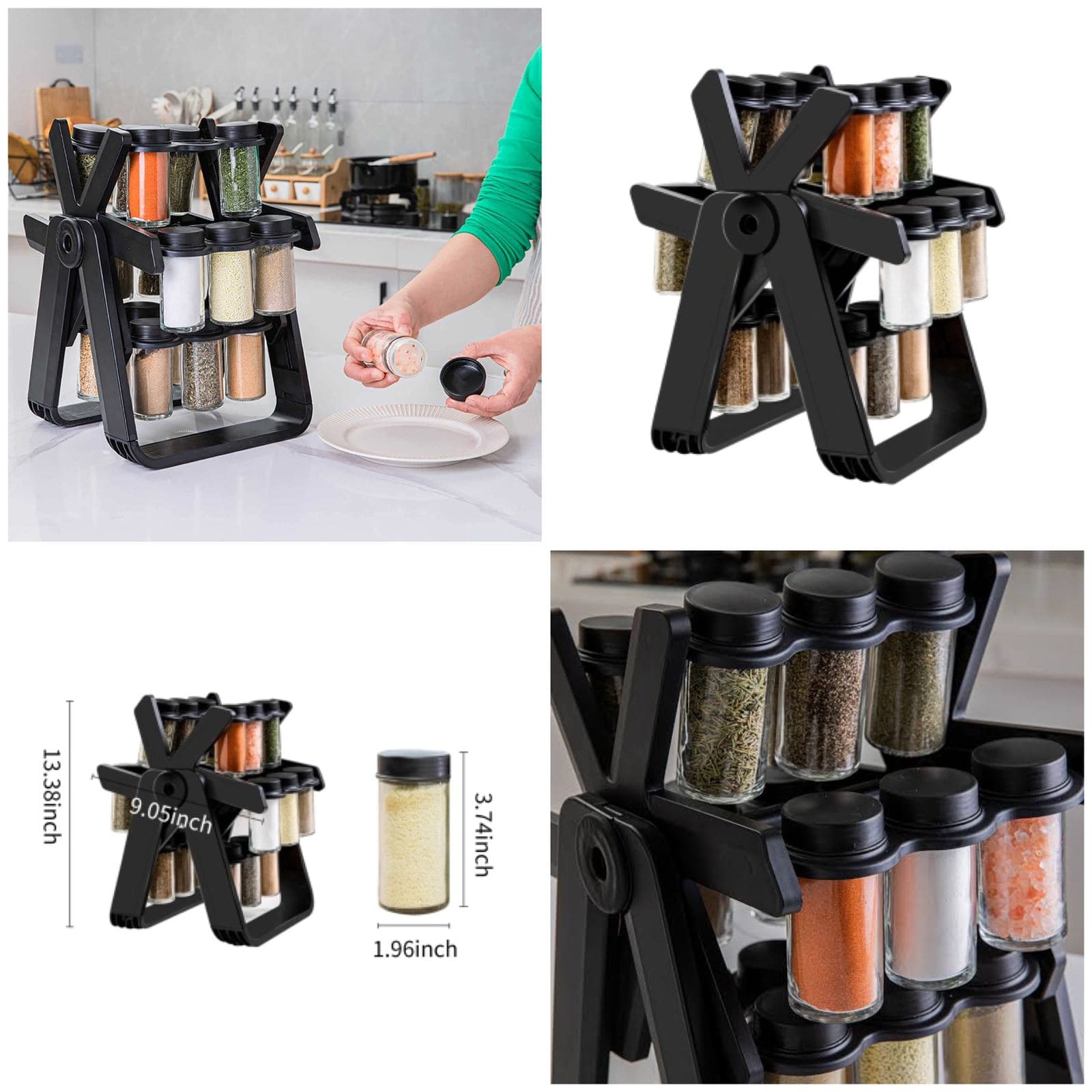 18 Pcs Spice Jar Set. Multifunctional Rotatory Seasoning Rack, Seasoning Bottle Holder, Ferris Wheel Spice Shelves, Rotating Glass Seasoning Rack, Revolving Countertop Spice Organizer, Kitchen 360 Rotating Spice Rack