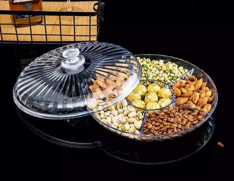 Modern Creative Crystal Dried Fruit Tray Grid with Cover, Transparent Dried Fruit Box, Acrylic Plate Fruit Basin Dry Candy Dish