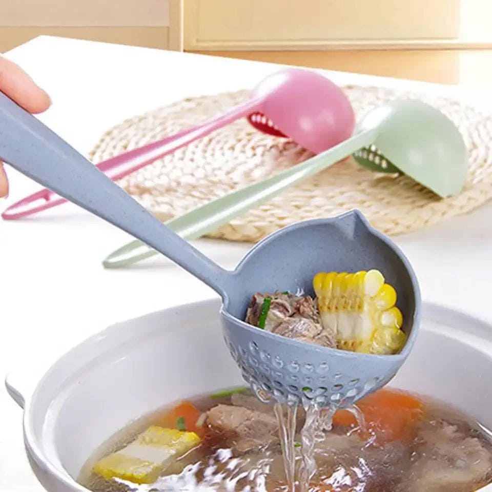 2 in 1 Soup Spoon Ladle, Long Handle Kitchen Strainer, Creative Multifunctional Soup Spoon & Colander, Wheat Kitchen Straw Soup Slotted Spoon, Plastic Spoon Filter Strainer, Household Kitchen Table wear Accessories