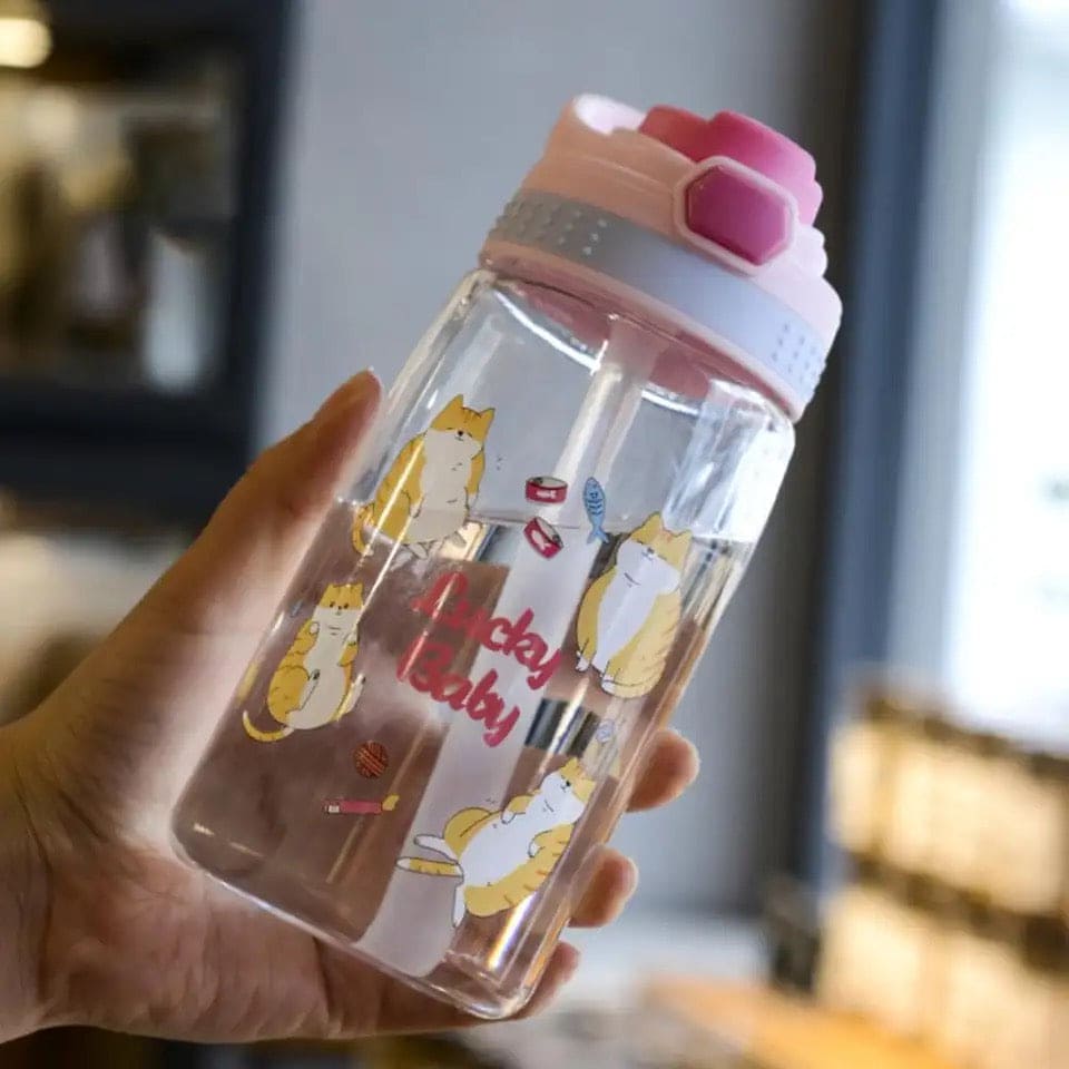 Lucky Baby Water Bottle, Kids Water Sippy Cup, Creative Cartoon Baby Feeding Cup, Portable Baby Water Bottle School Kids Kettle, Water Bottle Bouncing Cup, 480ML Leakproof Children's Straw Cup
