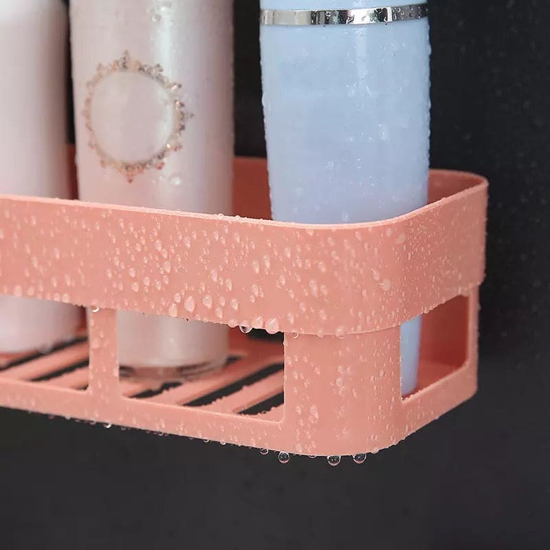 Traceless Paste Bathroom Shelf, Toilet Adhesive Shampoo Gel Storage Basket, Bathroom Corner Shower Shelf Rack, Wall-mounted Storage Rack, Stick-up Wall Sucker Plastic Organizer, Plastic Rack for Kitchen & Bathroom