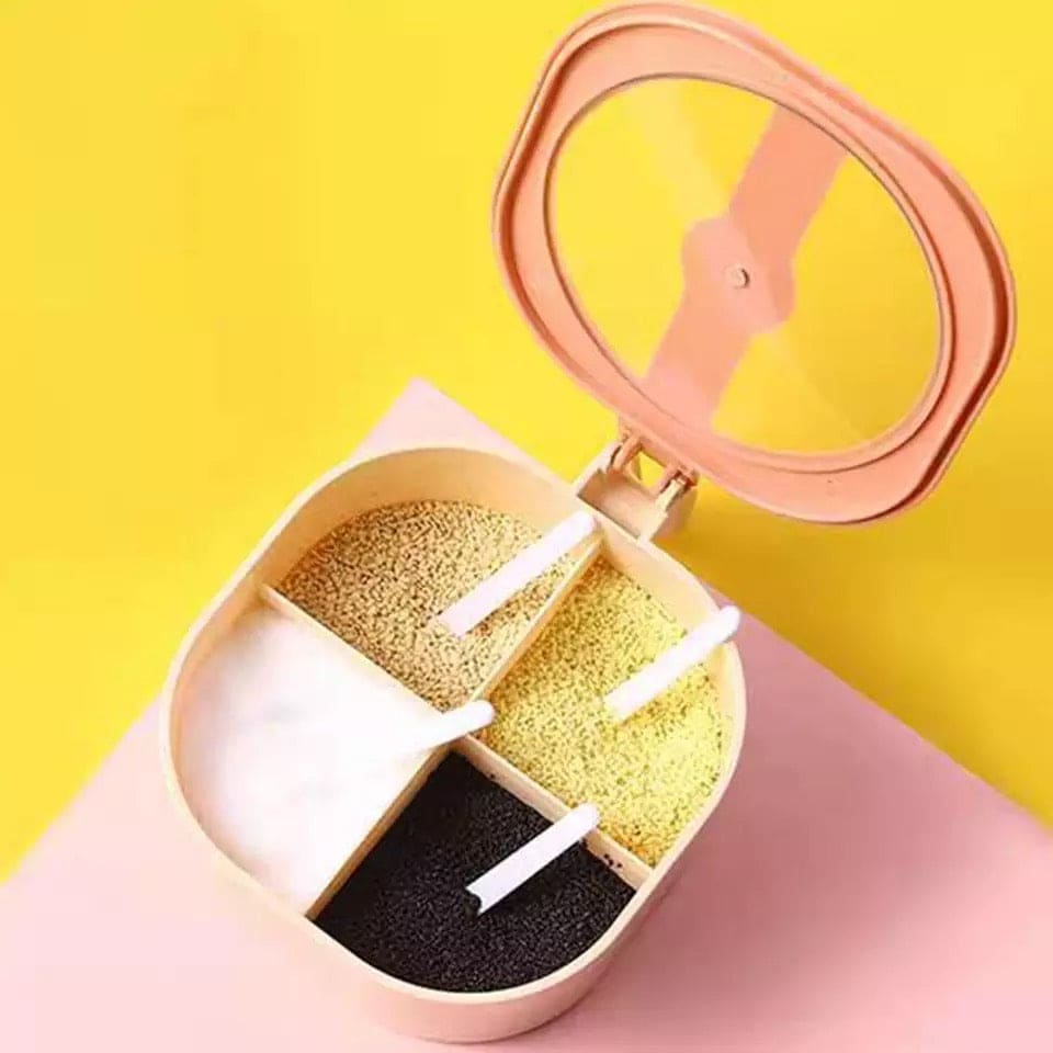 4 in 1 Seasoning Box With Spoon, Clear Cover Multi Compartment Herb Spice Jar, Salt Jar Kitchen Storage Organizer