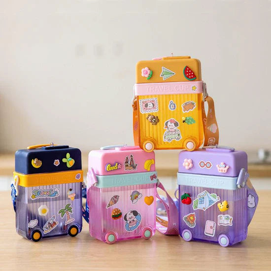 Briefcase Travel Cup, 450ml Plastic Water Cup with Straw Briefcase Shape Kids Water Bottle, Portable Drinking Cup for Girls Boys School, Easy to Carry Sports Bottles for Girls and Boys