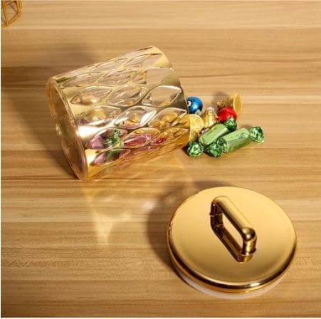 Royal Acrylic Storage Jar, Round Gold Body Handle Storage Canister, Kitchen Snacks Storage Jar, Kitchen Food Storage Jar,  Multifunctional Storage Container, Airtight Lid Storage Container