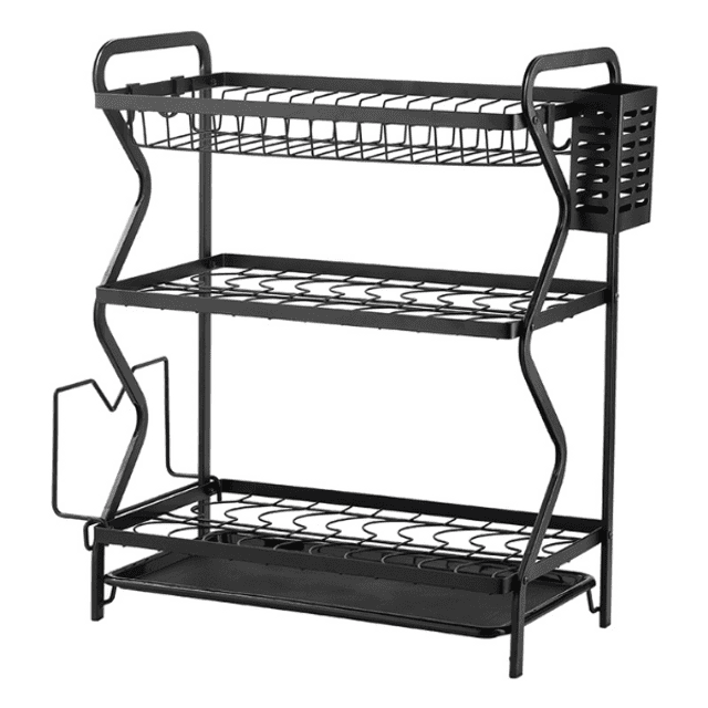 Metal Dish Drainer Holder, Dish Bowl Draining Storage Rack, Chopstick Cage with Drainboard for Kitchen Countertop, Bowls Plates Kitchenware Dish Drying Shelf Organizer