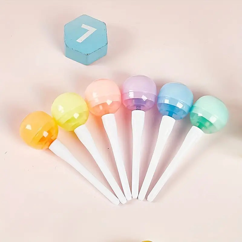 Set Of 6 Lollipop Highlighter, Colorful Marker Highlighter Pen For School Kids.