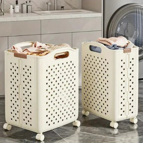 Foldable Household Laundry Basket With Wheels