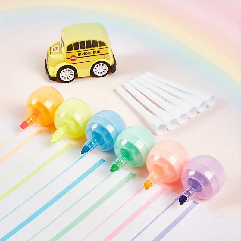 Set Of 6 Lollipop Highlighter, Colorful Marker Highlighter Pen For School Kids.