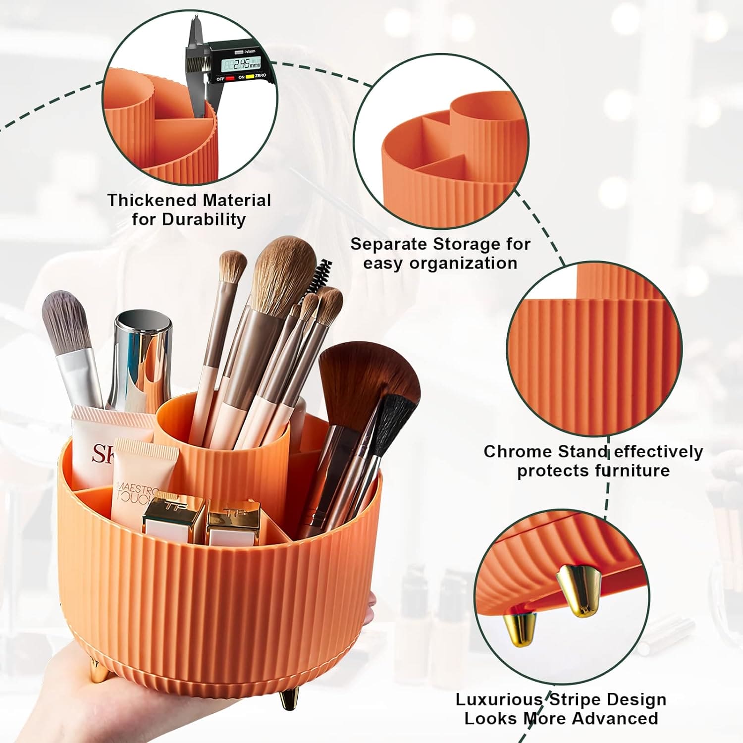 Versatile Desk Organizer, Multi Compartment Storage Box, 360°Rotating Desktop Makeup Brushes Organizer.