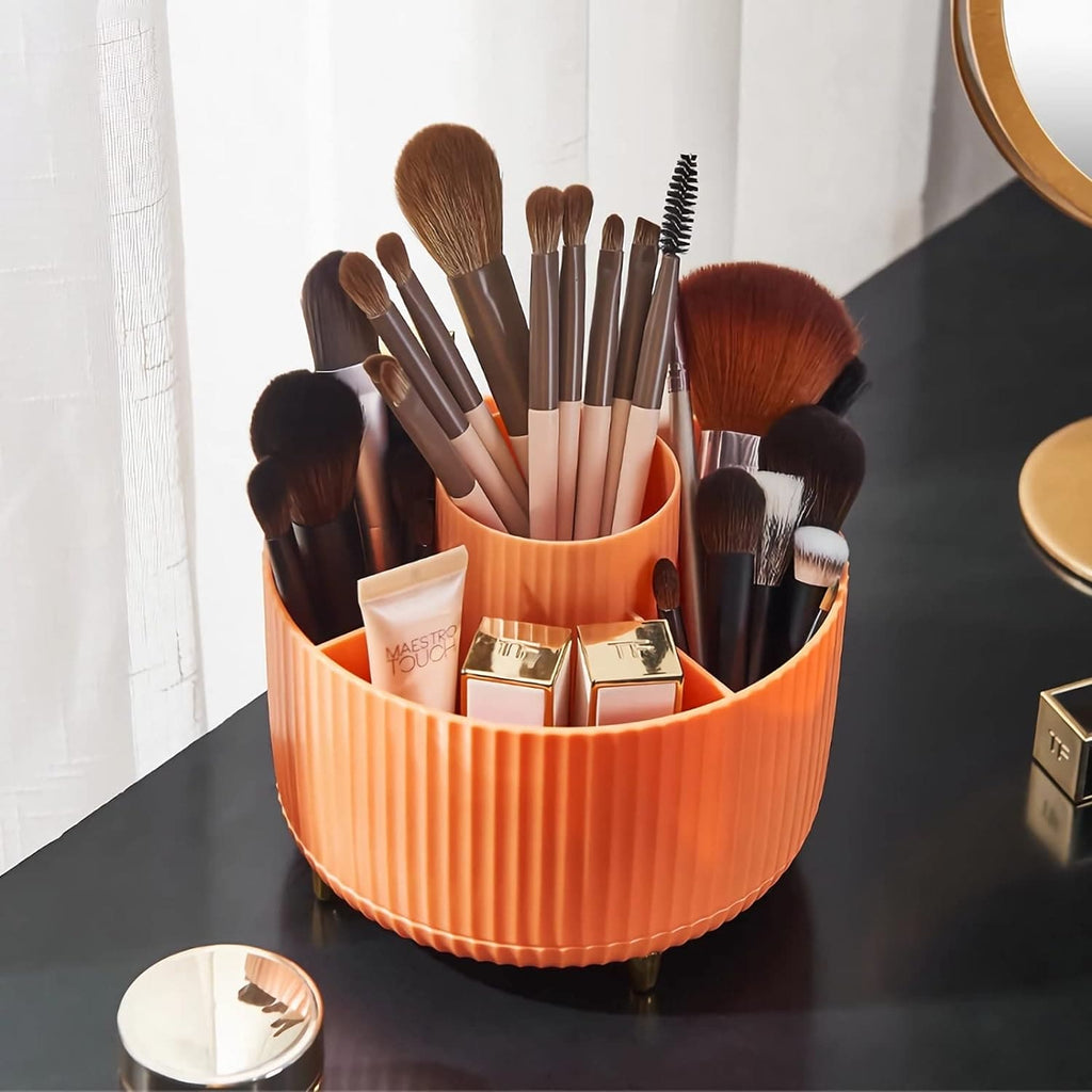 Versatile Desk Organizer, Multi Compartment Storage Box, 360°Rotating Desktop Makeup Brushes Organizer.
