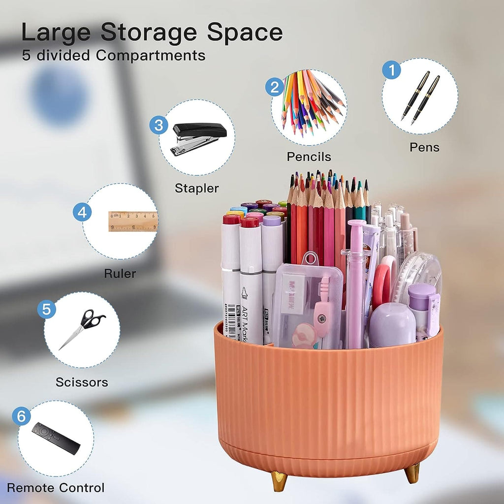 Versatile Desk Organizer, Multi Compartment Storage Box, 360°Rotating Desktop Makeup Brushes Organizer.