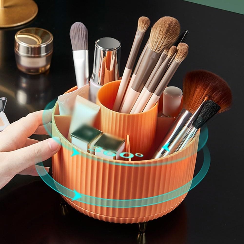 Versatile Desk Organizer, Multi Compartment Storage Box, 360°Rotating Desktop Makeup Brushes Organizer.